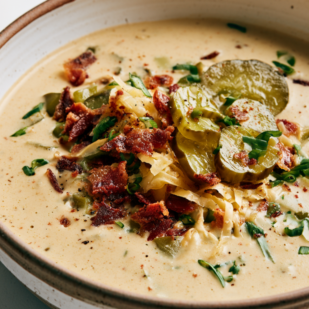 Creamy Crockpot Cheeseburger Soup-bowl