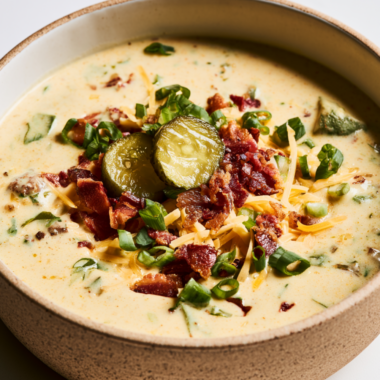 Creamy Crockpot Cheeseburger Soup-serving idea