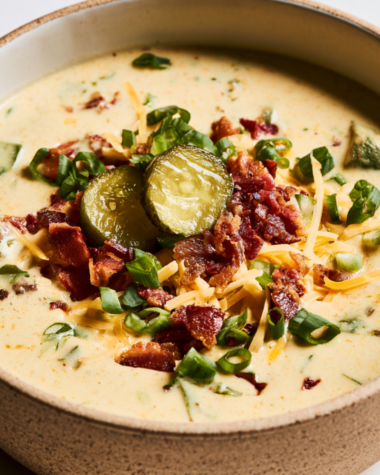Creamy Crockpot Cheeseburger Soup-serving idea