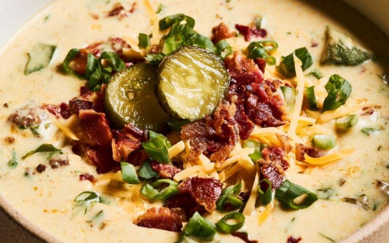 Creamy Crockpot Cheeseburger Soup-serving idea