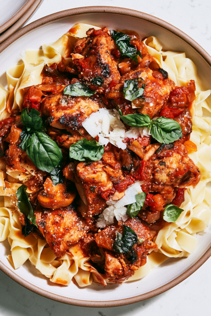 Crockpot Chicken Cacciatore over pasta 