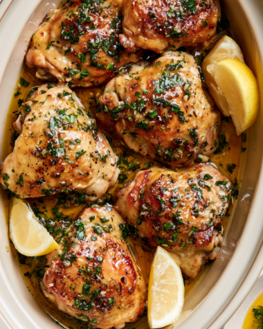 Crockpot Chicken Thighs with Garlic Butter