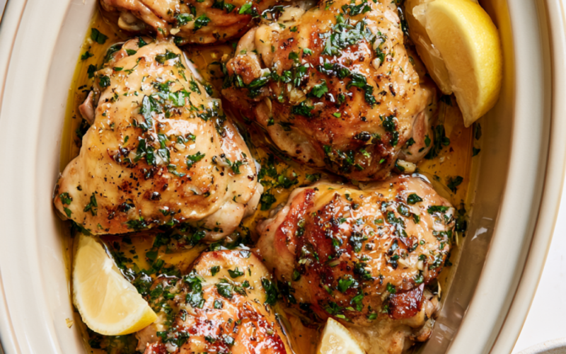 Crockpot Chicken Thighs with Garlic Butter