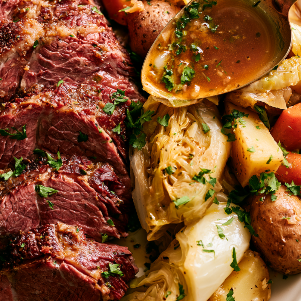 Crockpot Corned Beef and Cabbage-plated