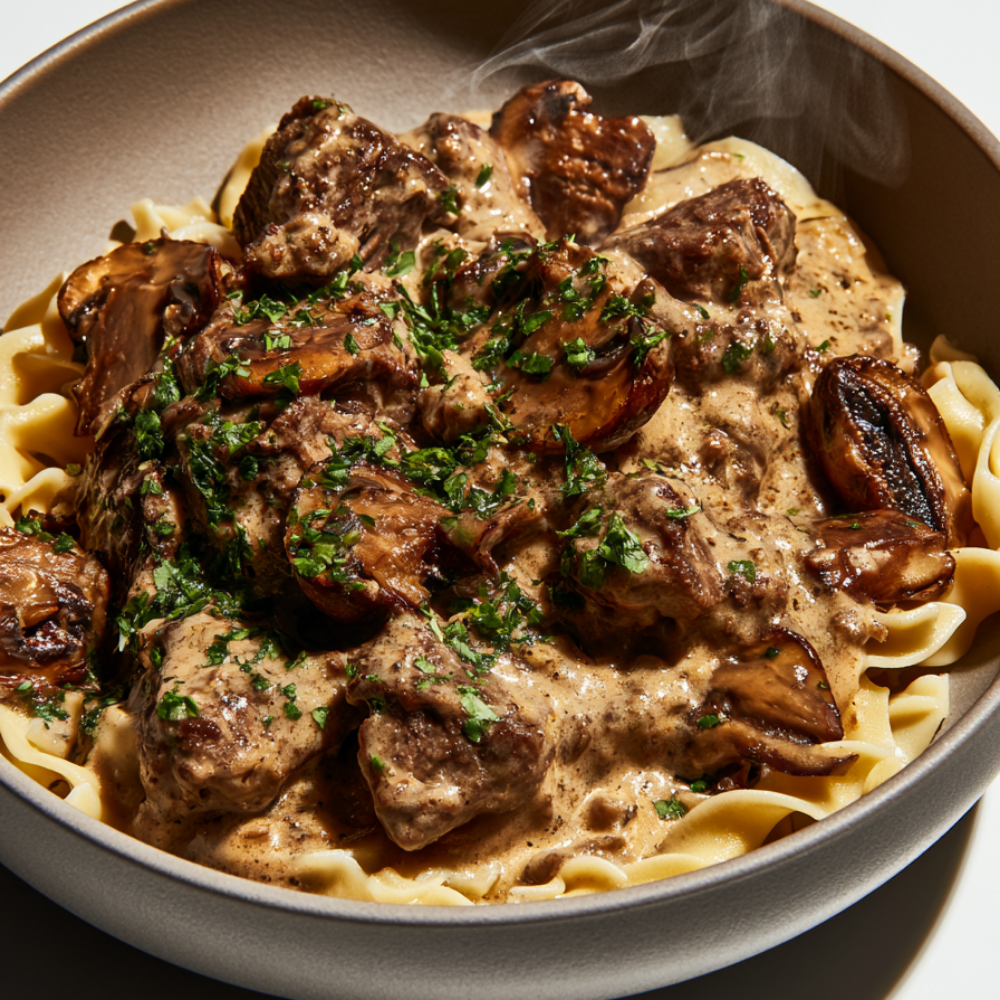 beef stroganoff crockpot -served