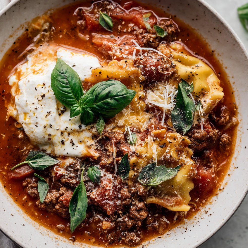 crockpot lasagna soup recipe-served