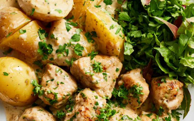 ranch chicken crockpot-served with salad