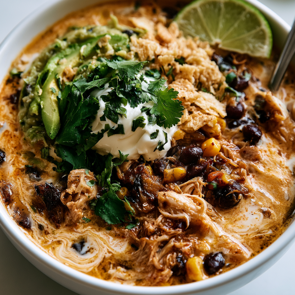 Creamy Crockpot Chicken Taco Soup Bowl