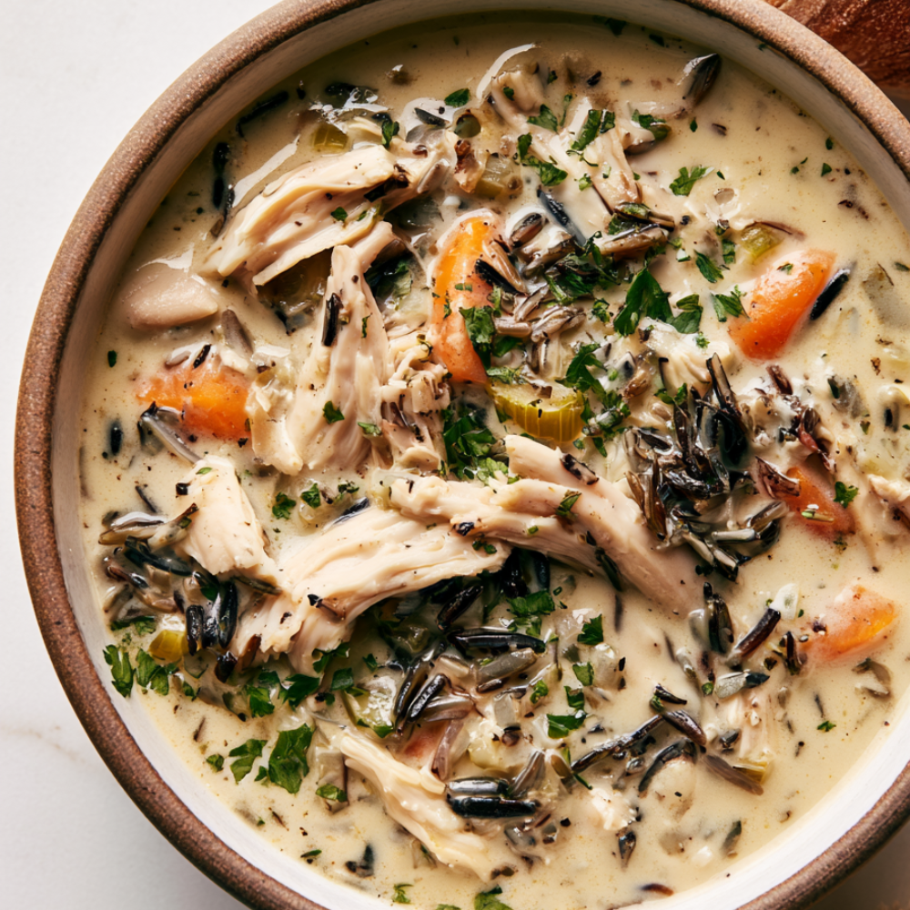Creamy Crockpot Chicken and Rice Soup Bowl