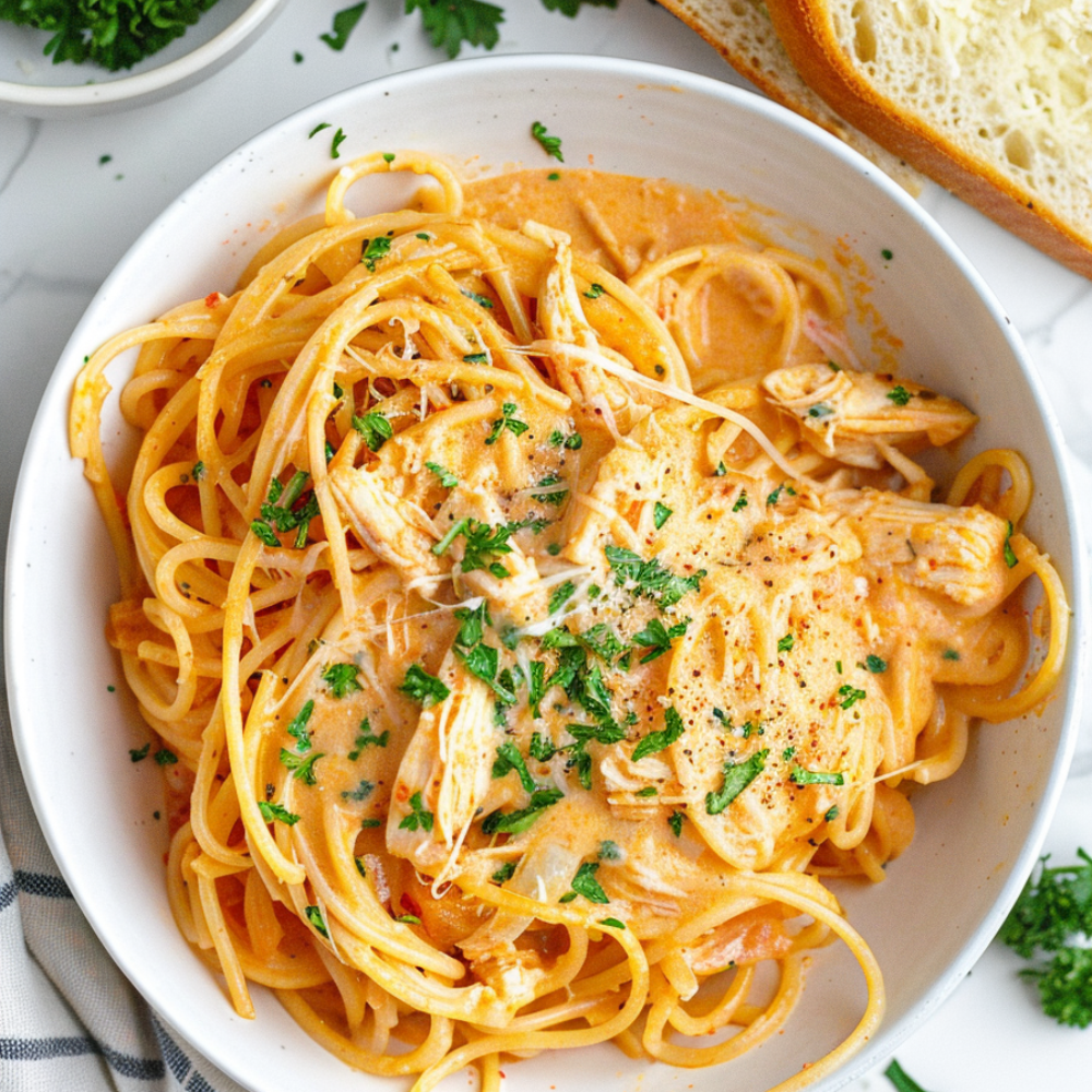 Crockpot Chicken Spaghetti-served