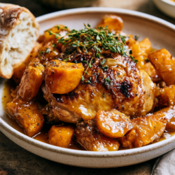 Crockpot Chicken Thighs and Sweet Potatoes Served