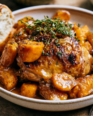 Crockpot Chicken Thighs and Sweet Potatoes Served