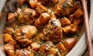 Crockpot Chicken Thighs and Sweet Potatoes - Slow Cooker
