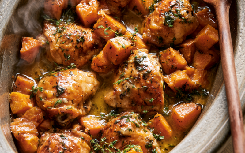 Crockpot Chicken Thighs and Sweet Potatoes - Slow Cooker
