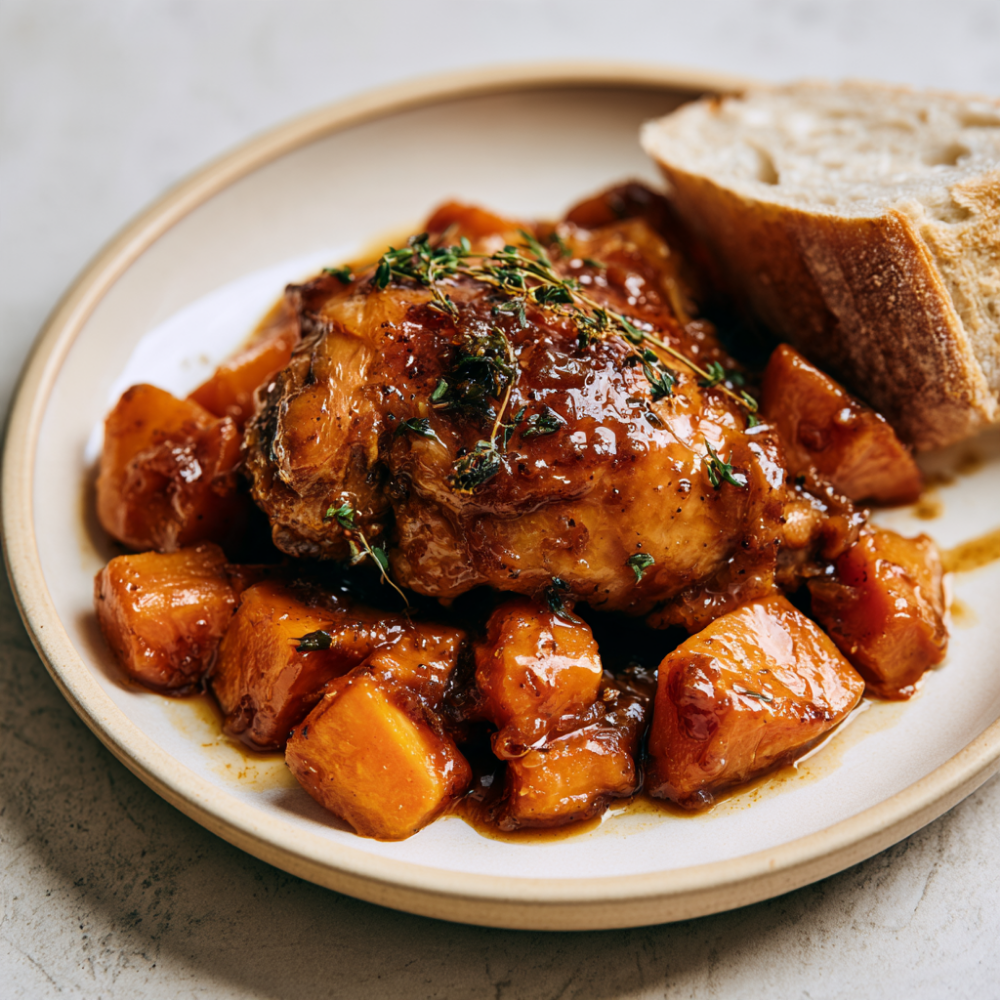 Crockpot Chicken Thighs and Sweet Potatoes with Bread