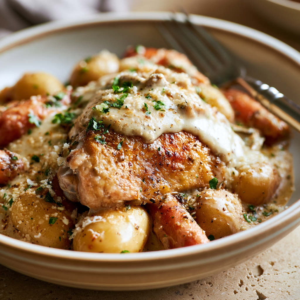 Crockpot Chicken and Potatoes Plated