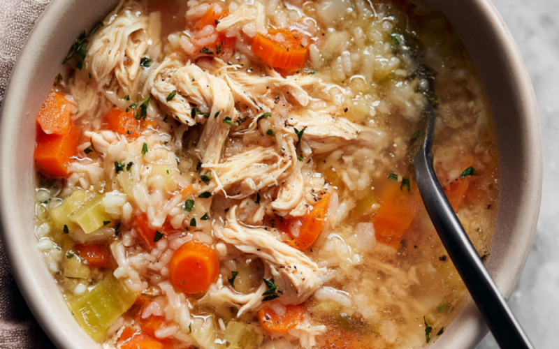 Crockpot Chicken and Rice Soup Bowl