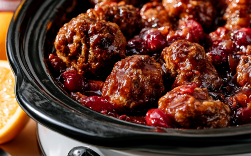 Crockpot Cranberry Meatballs-closeup