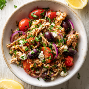 Crockpot Greek Chicken served