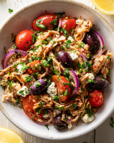 Crockpot Greek Chicken served