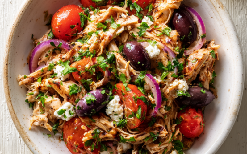 Crockpot Greek Chicken served