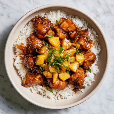 Crockpot Hawaiian Chicken over rice