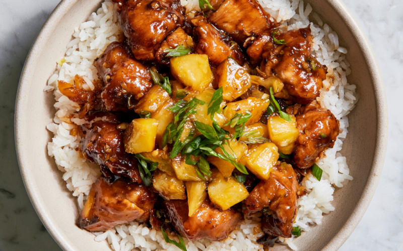 Crockpot Hawaiian Chicken over rice