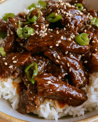 Crockpot Mongolian Beef over rice