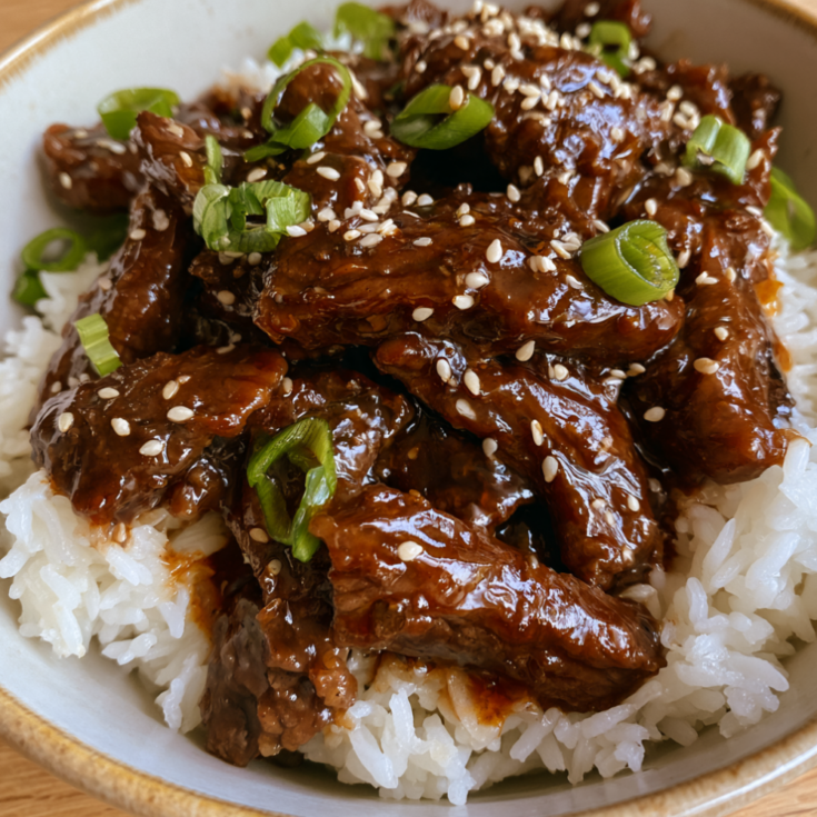 Crockpot Mongolian Beef over rice