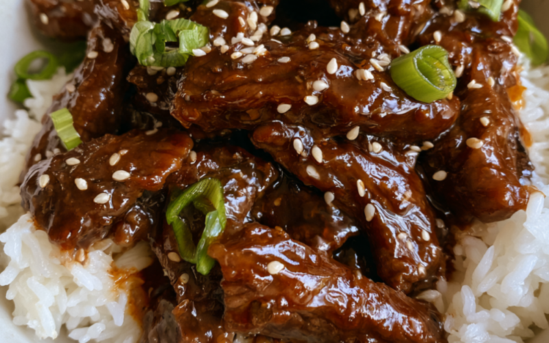 Crockpot Mongolian Beef over rice