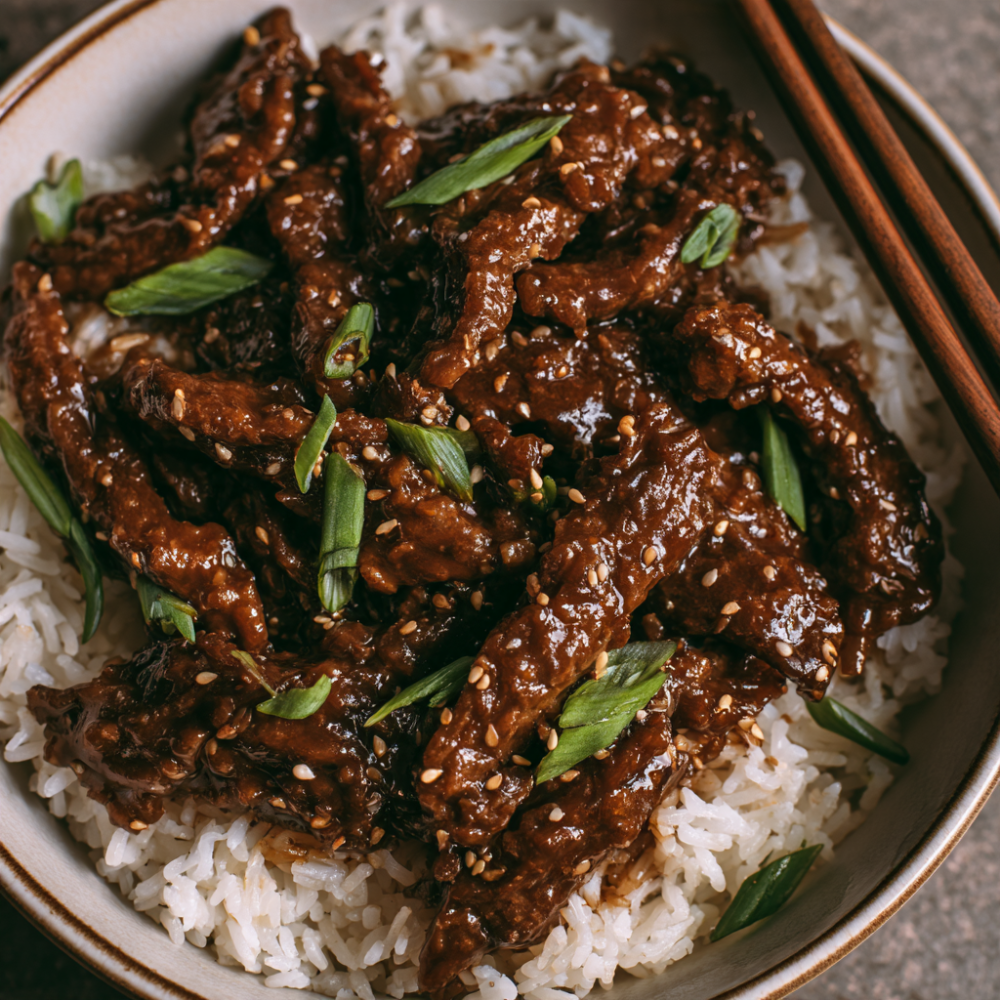 Crockpot Mongolian Beef-served