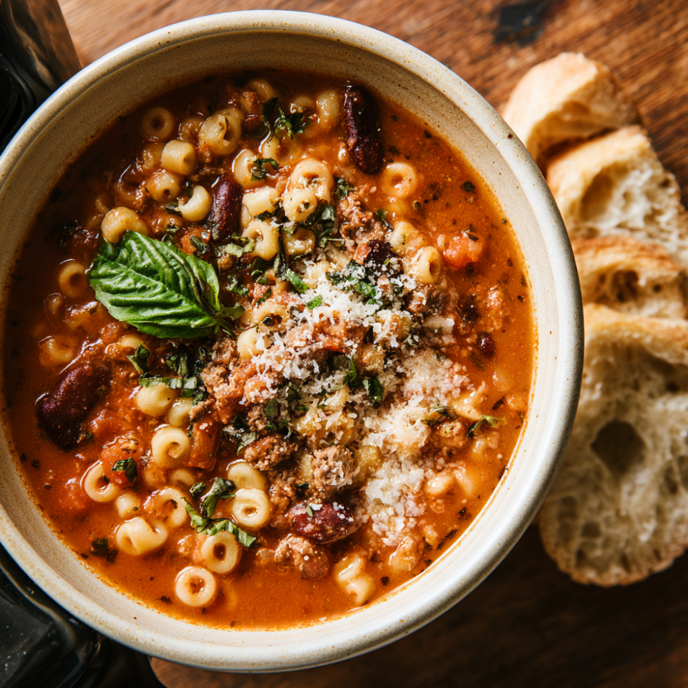 Crockpot Pasta Fagioli Soup-with bread