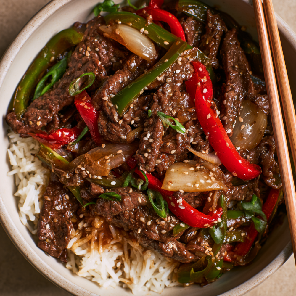 Crockpot Pepper Steak Bowl