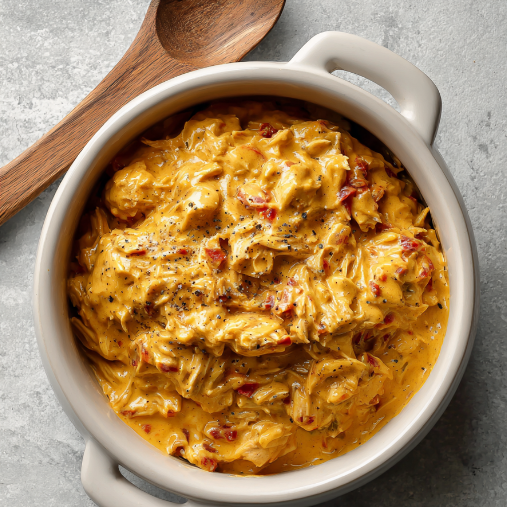 Crockpot Queso Chicken served