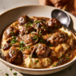Crockpot Salisbury Meatballs-served