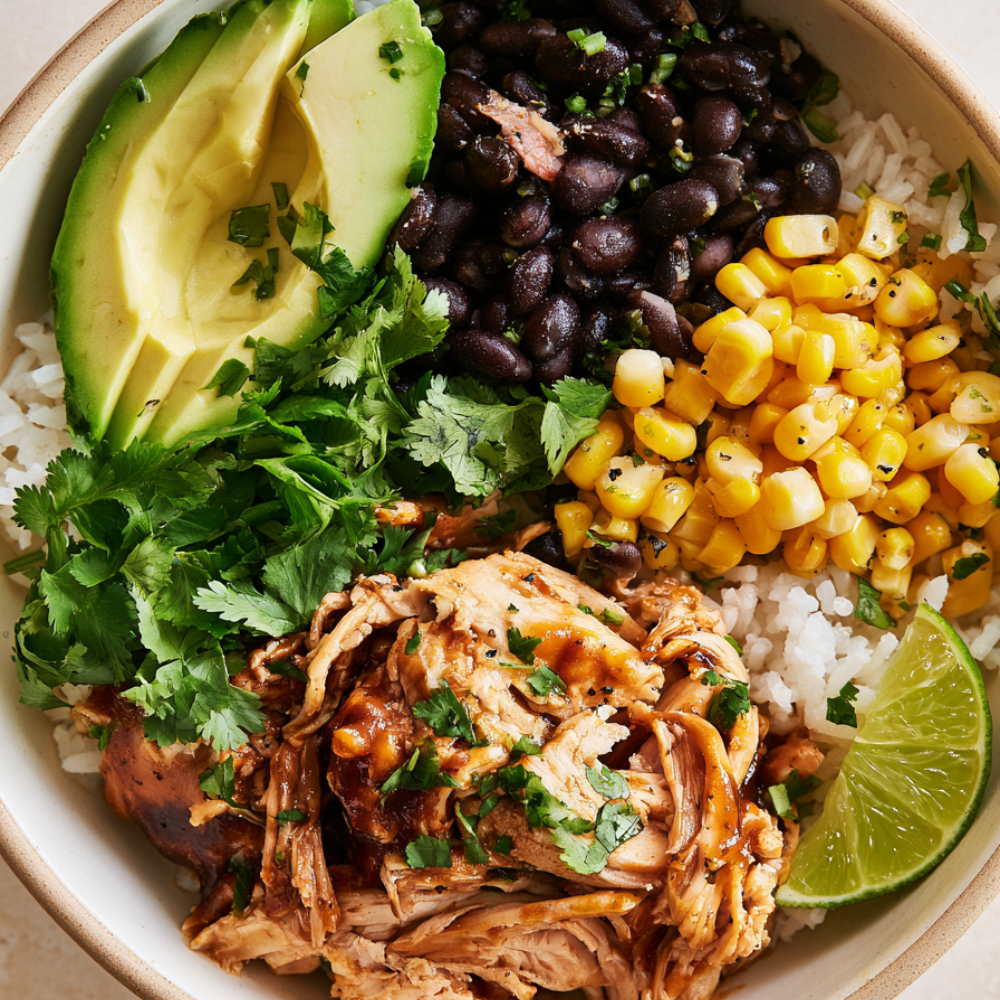 Crockpot Shredded Bbq Chicken bowl