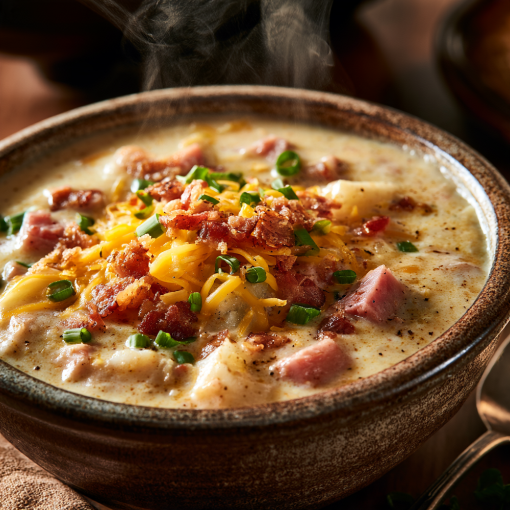 Ham and Potato Soup Recipe with toppings