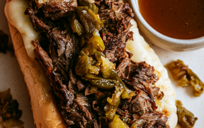 Hot Beef Sandwiches Crockpot Style With Italian Beef - closeup