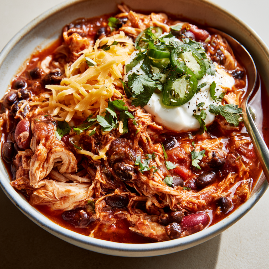 Red Crockpot Chicken Chili Bowl