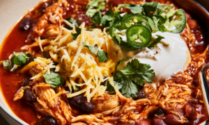 Red Crockpot Chicken Chili Served