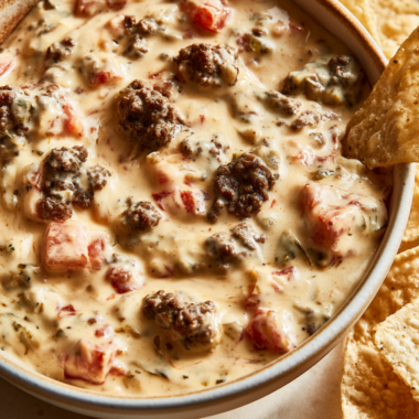 Rotel Dip with Ground Beef serving