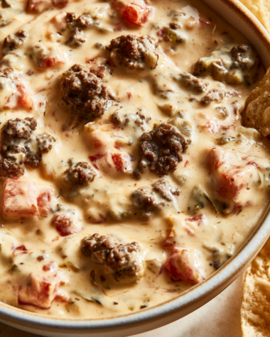 Rotel Dip with Ground Beef serving