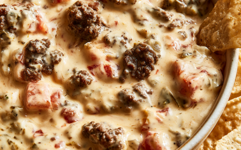 Rotel Dip with Ground Beef serving