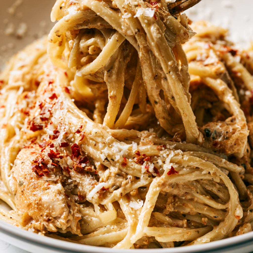 cajun chicken pasta crockpot-closeup