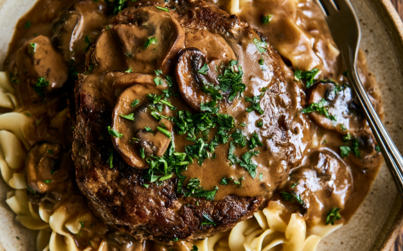 crockpot cube steak over egg noodles
