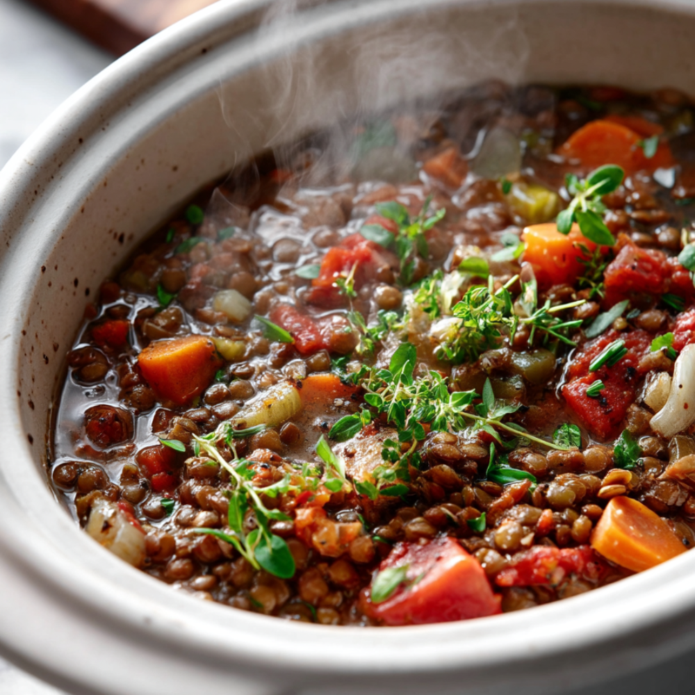 crockpot lentil soup-close up