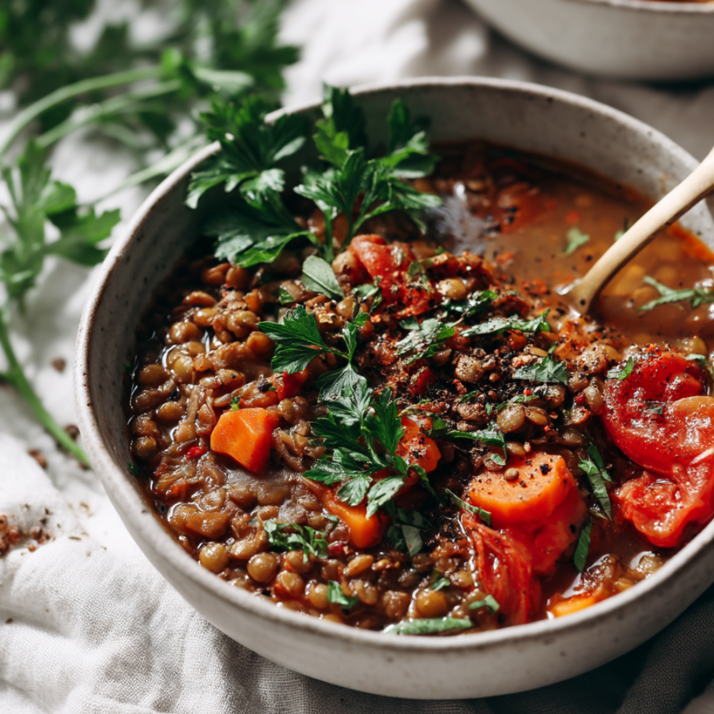 crockpot lentil soup - plated