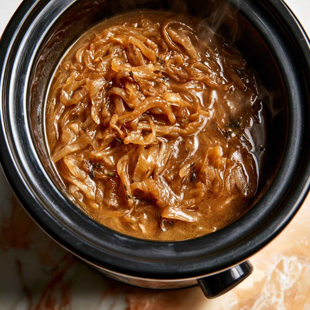 french onion soup crockpot-caramelized onions