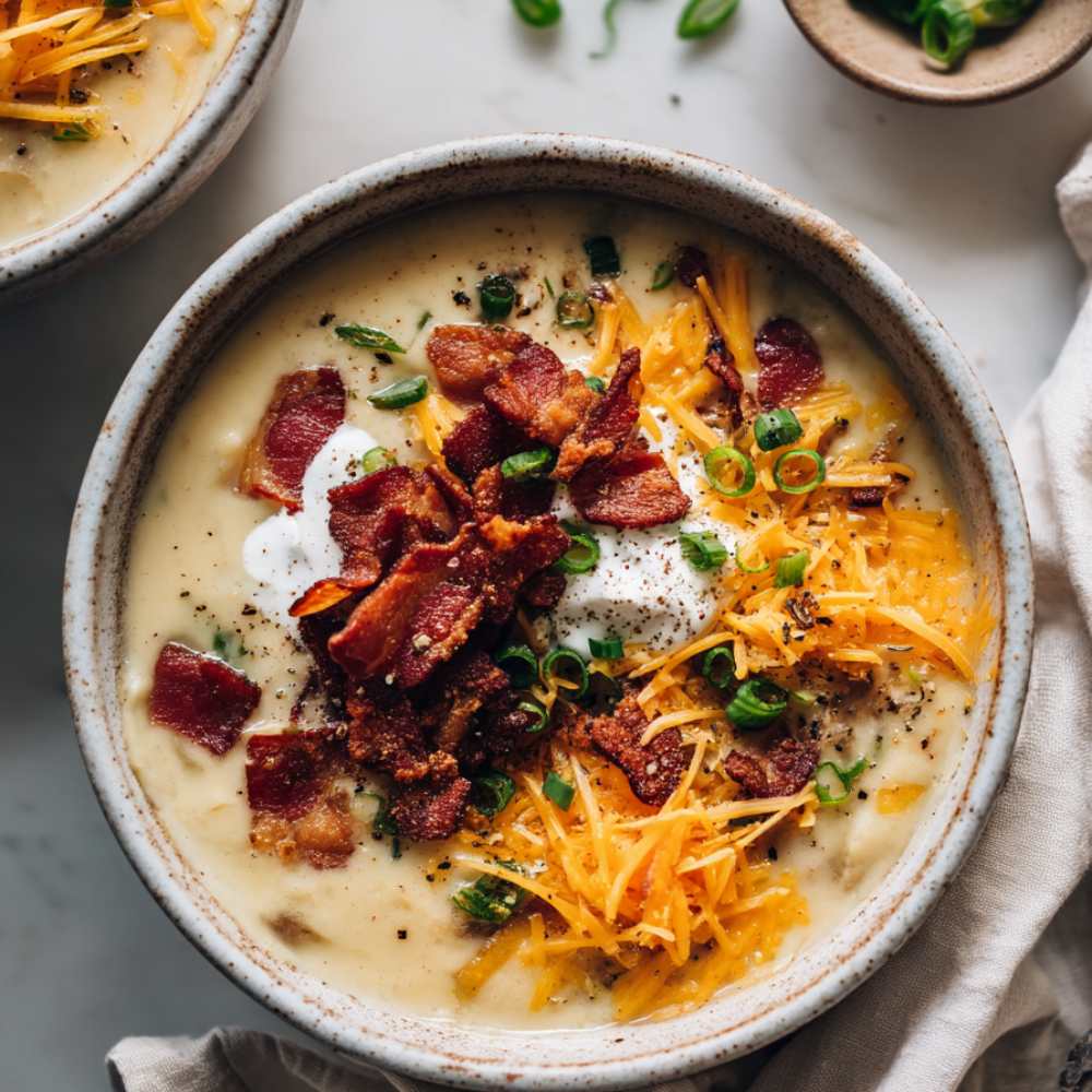 loaded potato soup crockpot-served