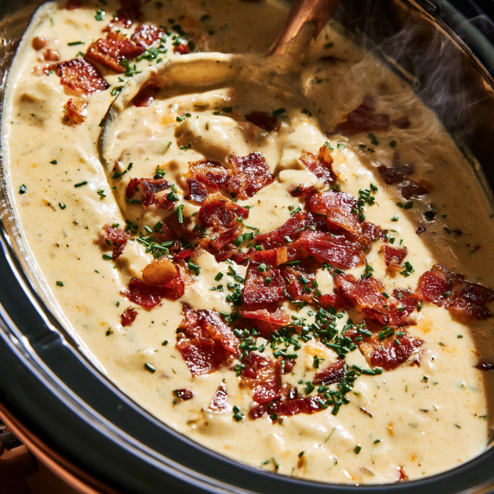 slow cooker cheddar cheese soup close up